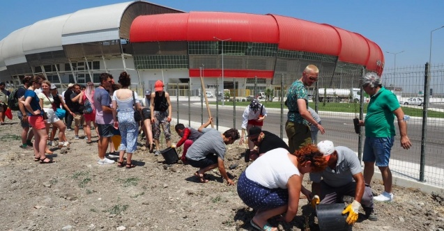 Hatay’da misafir müzisyenler fidanları toprakla buluşturdu