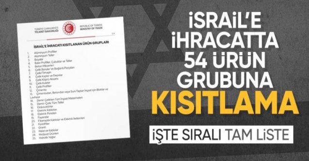 Ticaret Bakanlığı açıkladı: İsrail'e ihracat kısıtlaması
