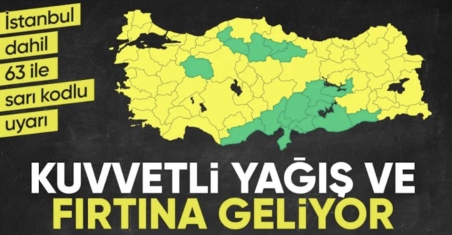 Meteoroloji'den İstanbul dahil 63 ile sarı kodlu fırtına ve yağış uyarısı